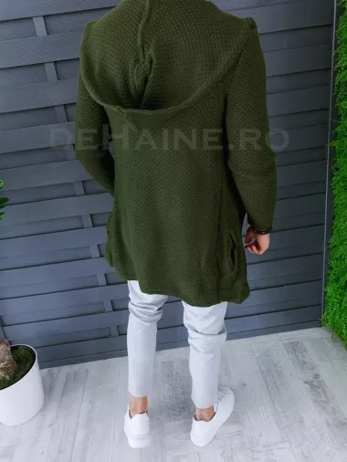 Cardigan barbati kaki cu gluga slim fit ZR T3608 P19-1.2